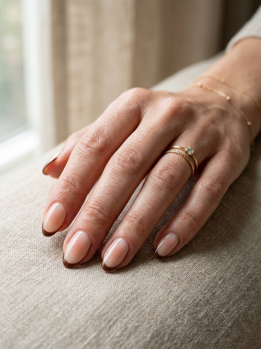 Brown French mit Blush Base als Brown French Nägel Inspiration 2026